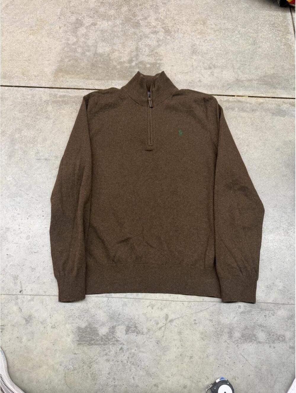 vintage polo ralph lauren brown and green quarter zip sweater size large